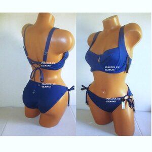 36D/L VICTORIA SECRET SWIM Lace-Up Strappy Top Bikini Set Side Tie Bottom Bling